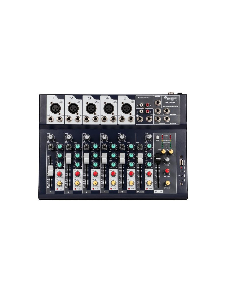 Mezcladora Soundtrack MX702USB 7 Canales/Inc. Microfono