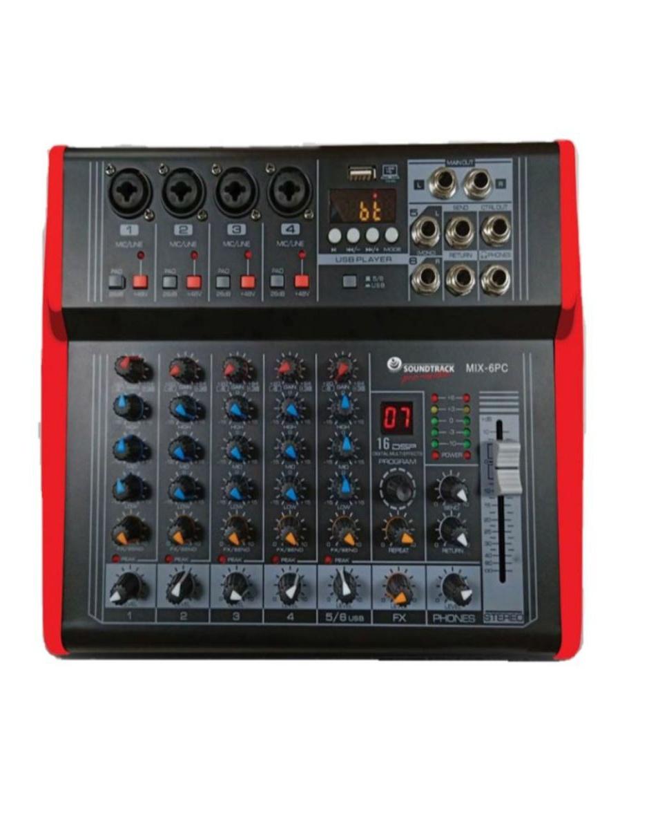 Mezcladora Amplificada Soundtrack MIX-6PC 6 Canales/150W x2 Phantom