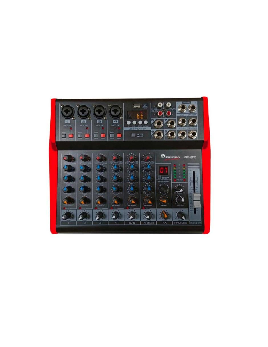 Mezcladora Amplificada Soundtrack MIX-8PC 8 Canales/150W x2 phantom