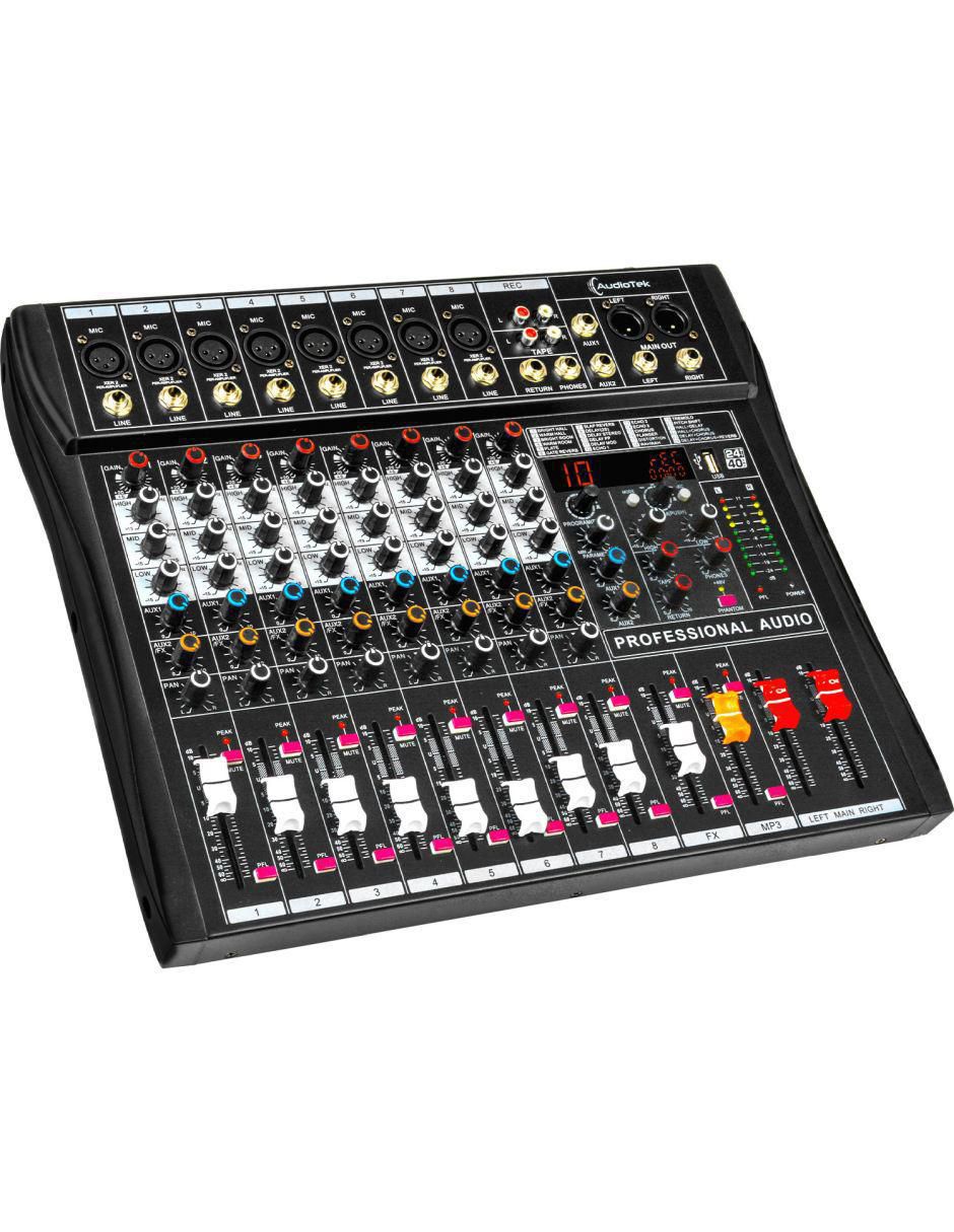Mezcladora Amplificada Mixer Audiotek MKZ-MEZCLA8CHNEG
