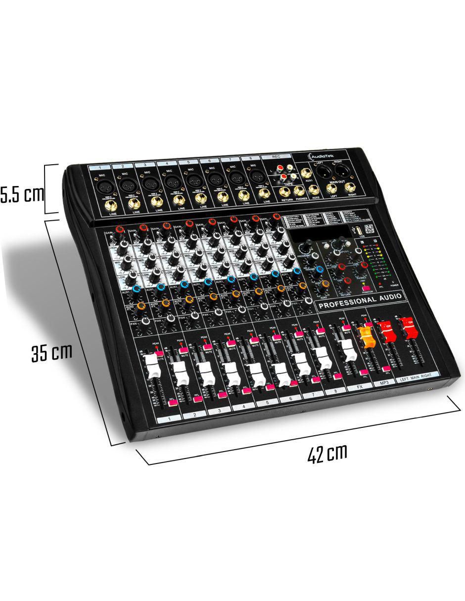 Mezcladora Amplificada Mixer Audiotek MKZ-MEZCLA8CHNEG
