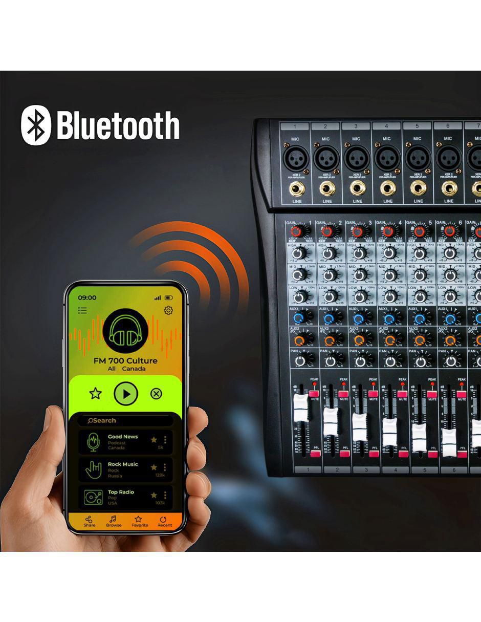 Mezcladora Amplificada Mixer Audiotek MKZ-MEZCLA8CHNEG