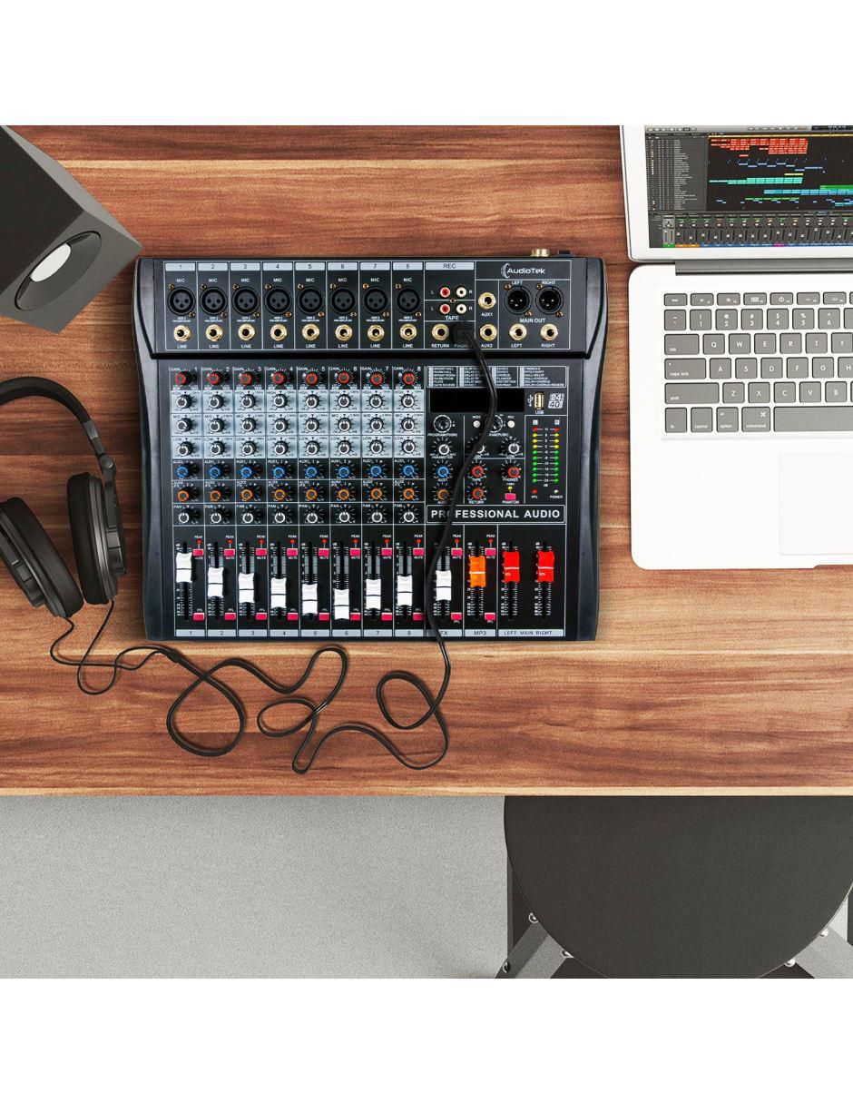 Mezcladora Amplificada Mixer Audiotek MKZ-MEZCLA8CHNEG