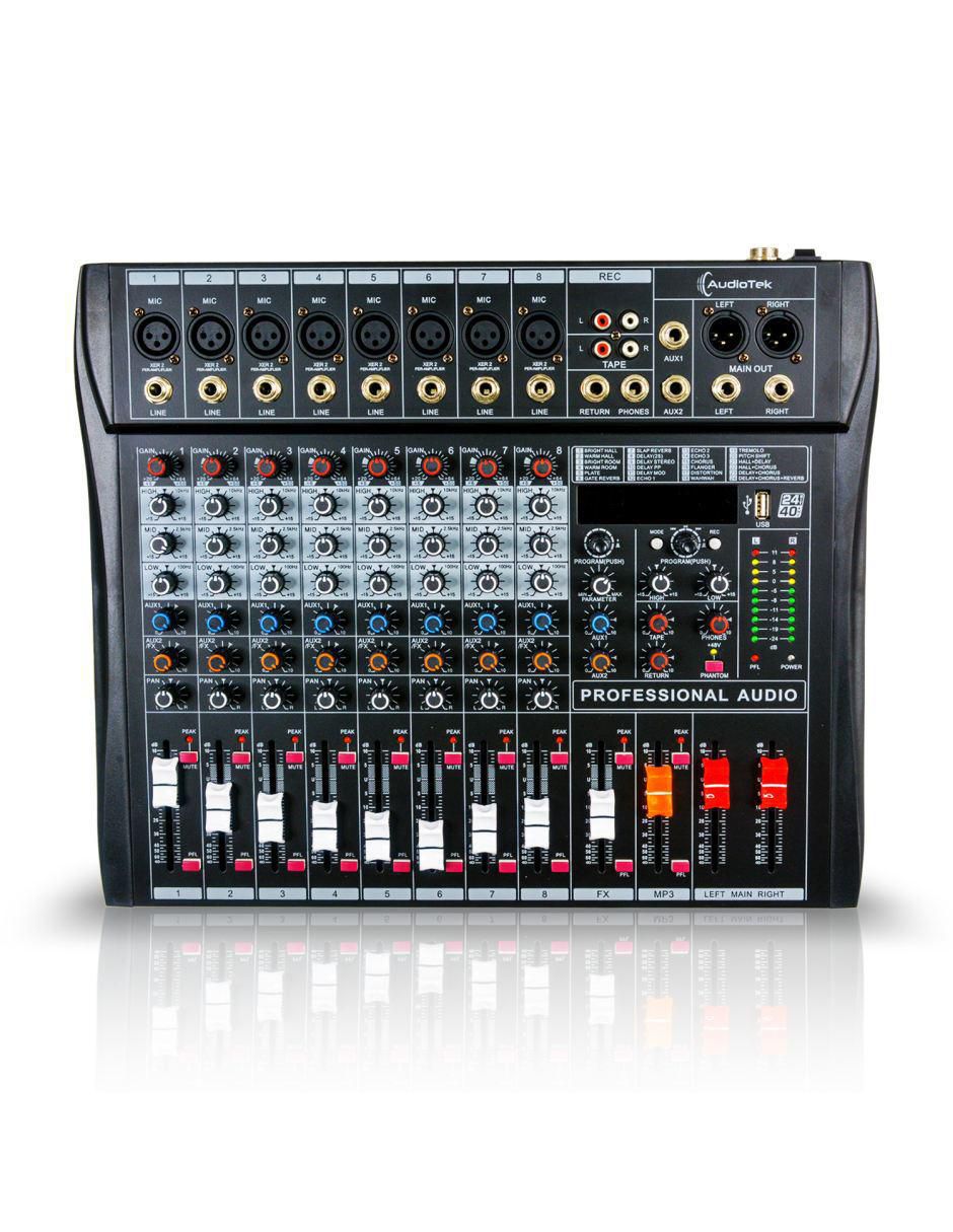 Mezcladora Amplificada Mixer Audiotek MKZ-MEZCLA8CHNEG