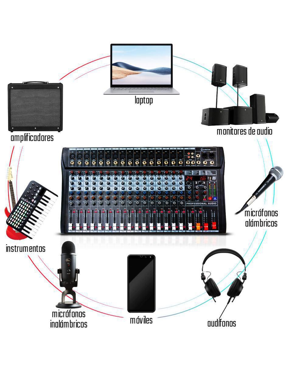 Mezcladora Mixer Audiotek MKZ-MEZCL16CHNEG