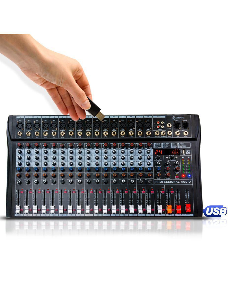 Mezcladora Mixer Audiotek MKZ-MEZCL16CHNEG