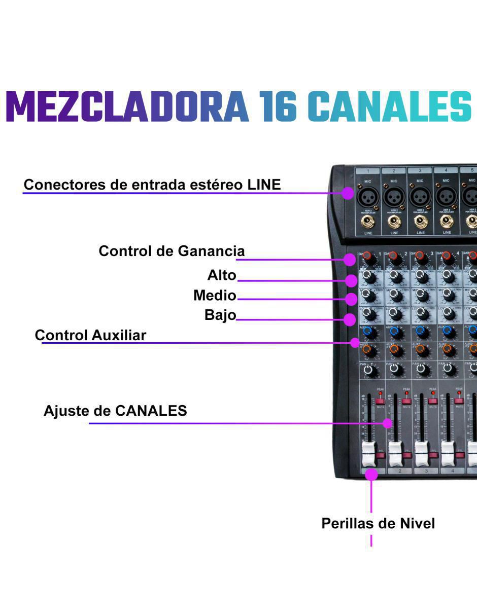 Mezcladora Mixer Audiotek MKZ-MEZCL16CHNEG