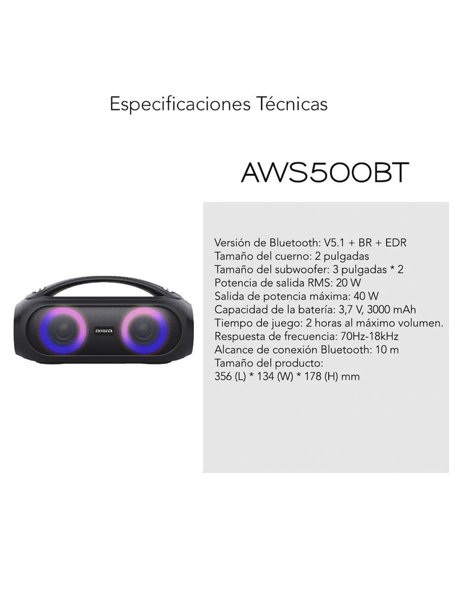 Bocina portátil AWS500BT bluetooth