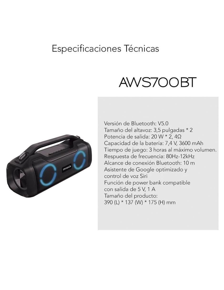 Bocina portátil AWS700BT bluetooth 6