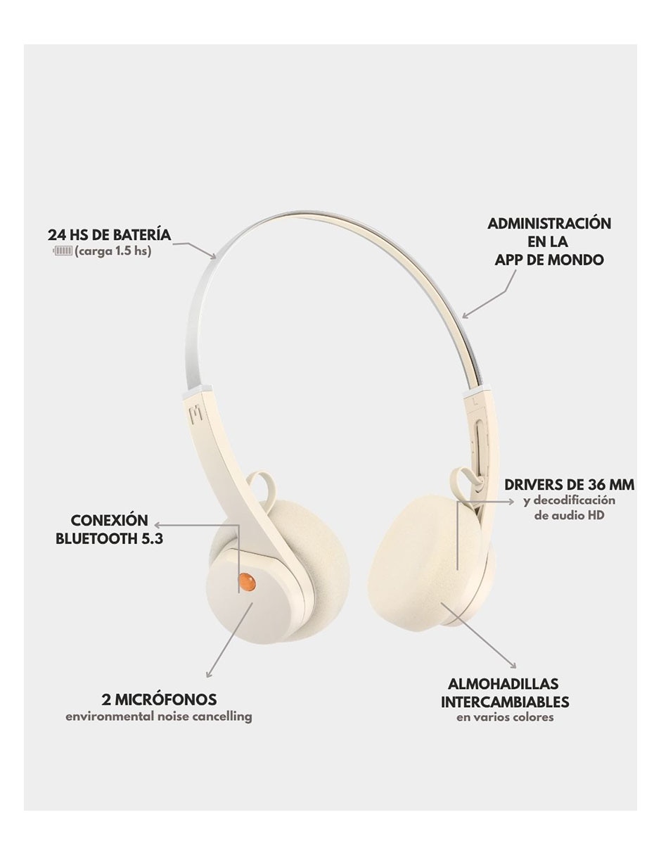 Audífonos On-Ear Mondo Freestyle alámbrico e inalámbrico con cancelación de ruido
