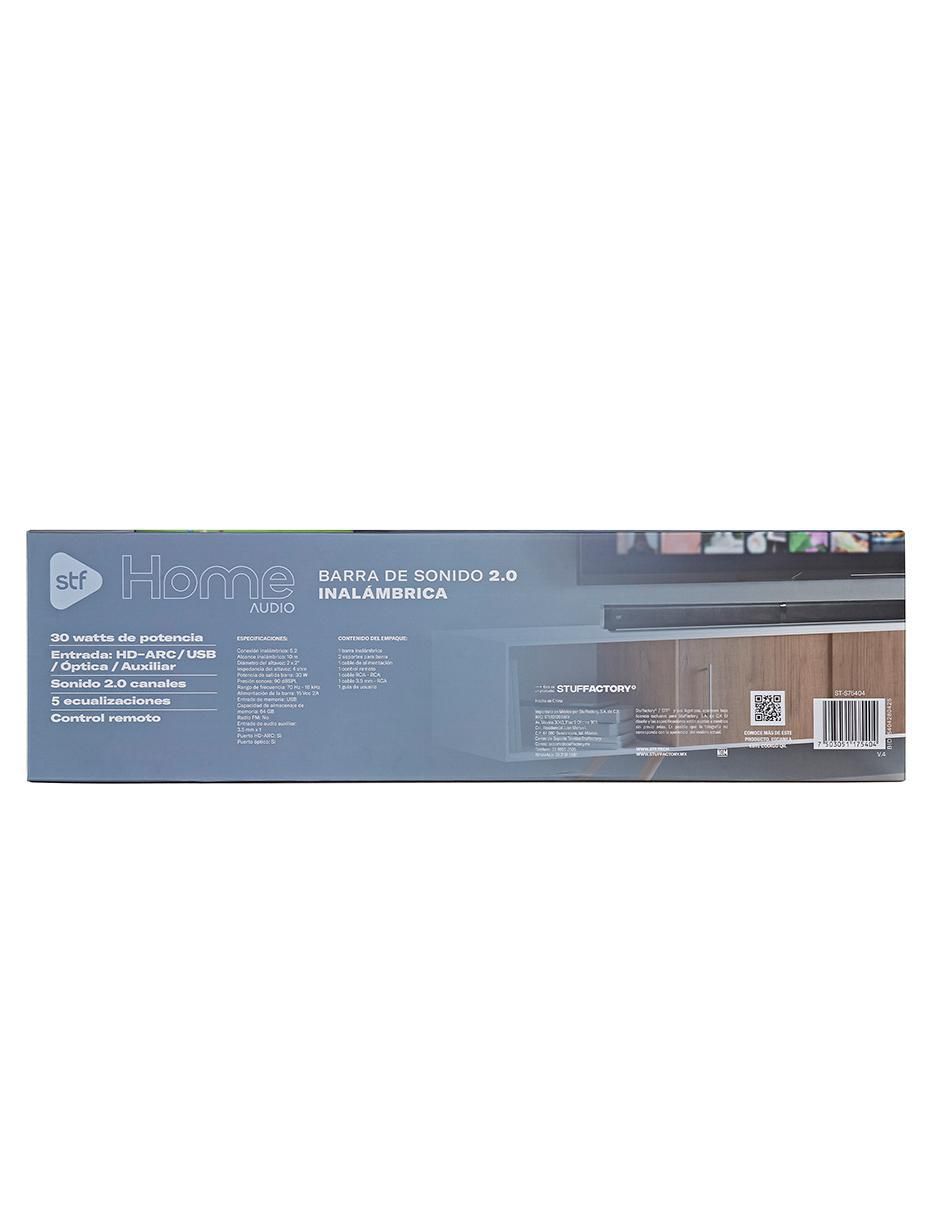 "barra de sonido" home audio 2.0 con subwoofer inalámbrico "con subwoofer" (si aplica) no aplica 8