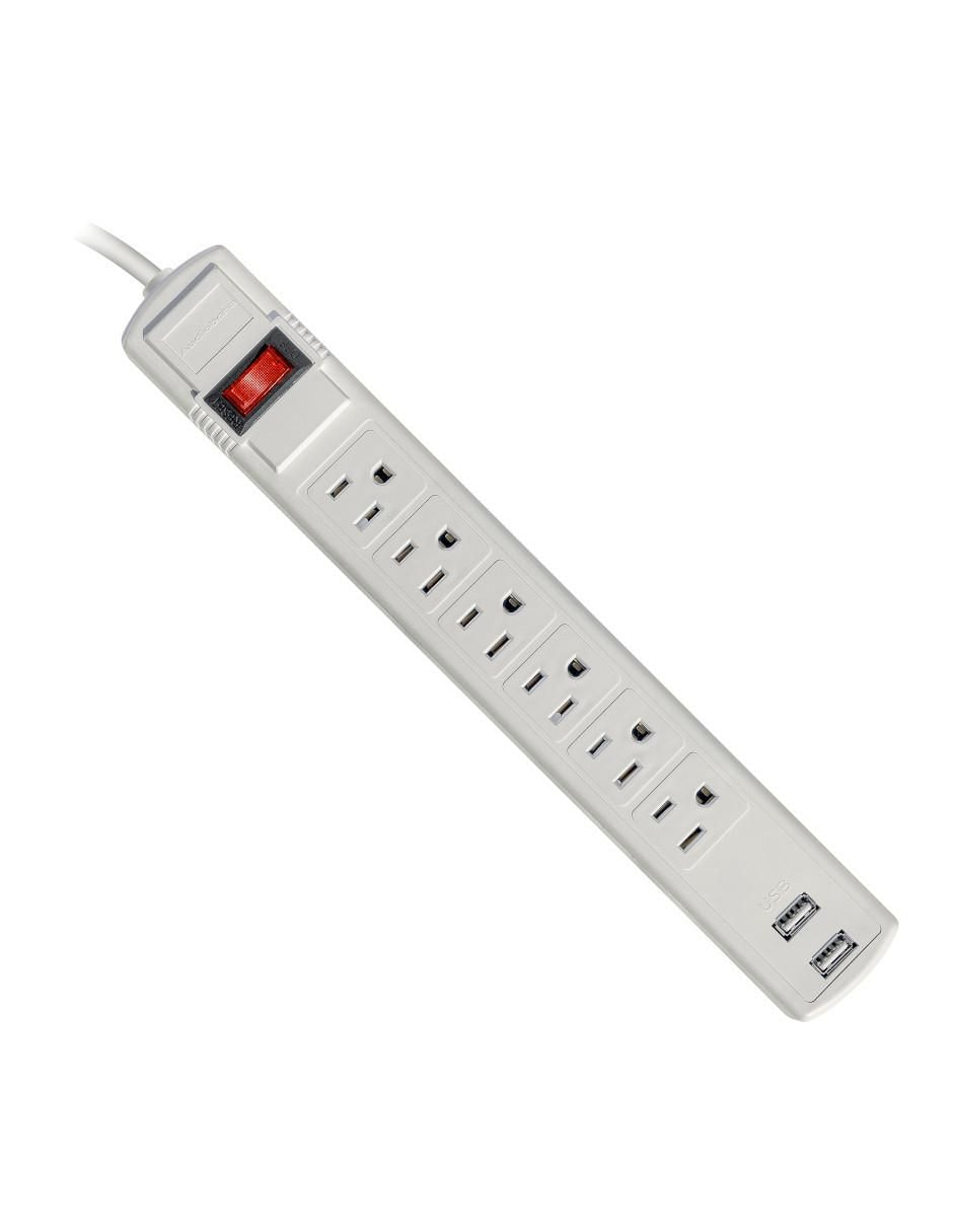 Multicontacto Audiobahn abm906 de 6 contactos 2 puertos USB y 1 puerto USB C