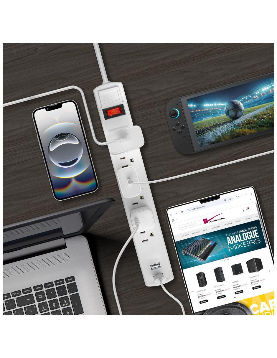 Multicontacto abm906 de 6 contactos 2 puertos USB y 1 puerto USB C Multicontacto abm906 de 6 contactos 2 puertos USB y 1 puerto USB C