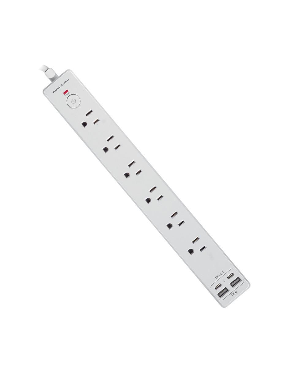 Multicontacto Audiobahn abm1106 de 6 contactos 2 puertos USB y 1 puerto USB C