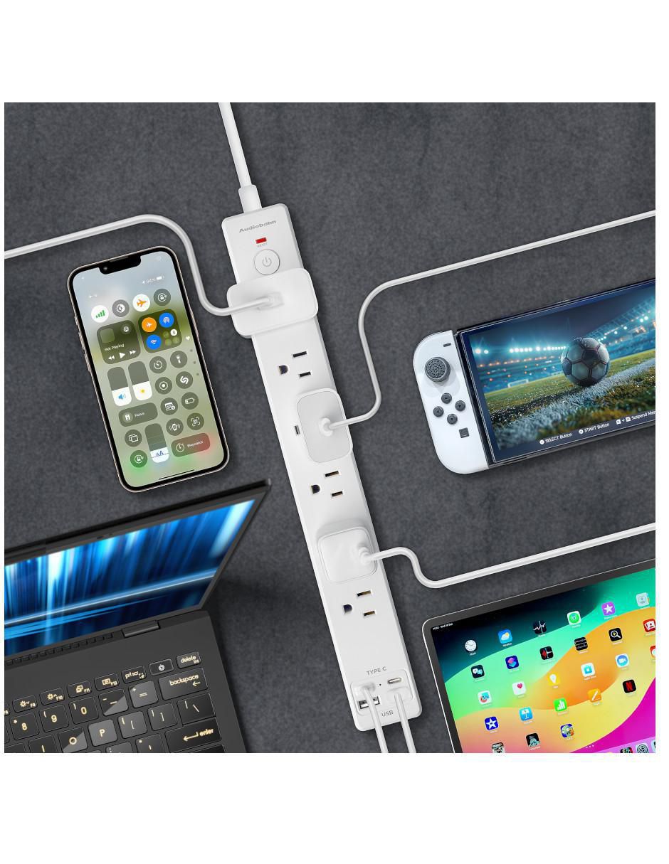 Multicontacto abm1106 de 6 contactos 2 puertos USB y 1 puerto USB C