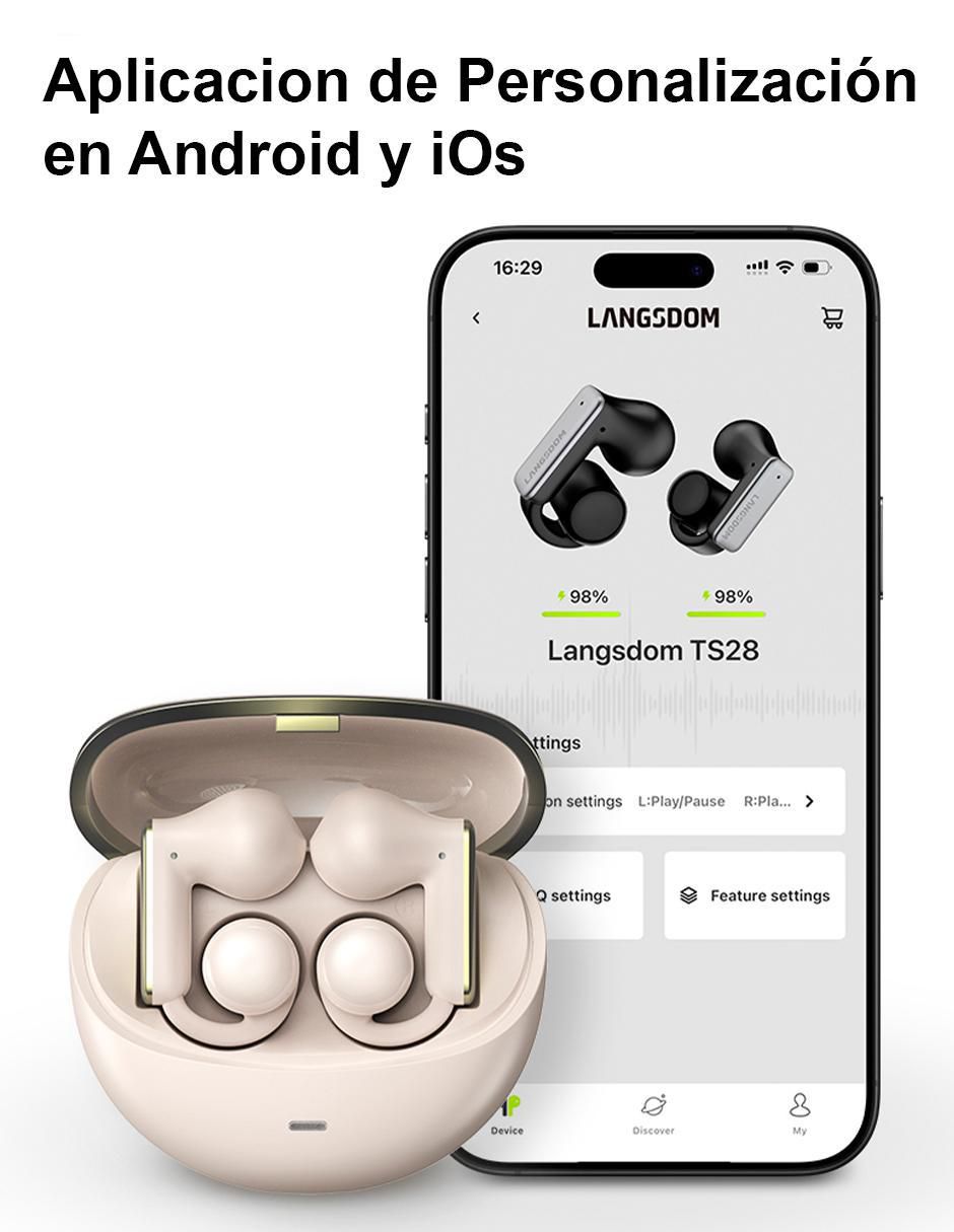 Audífonos On-Ear Langsdom Ts28 inalámbricos con cancelación de ruido