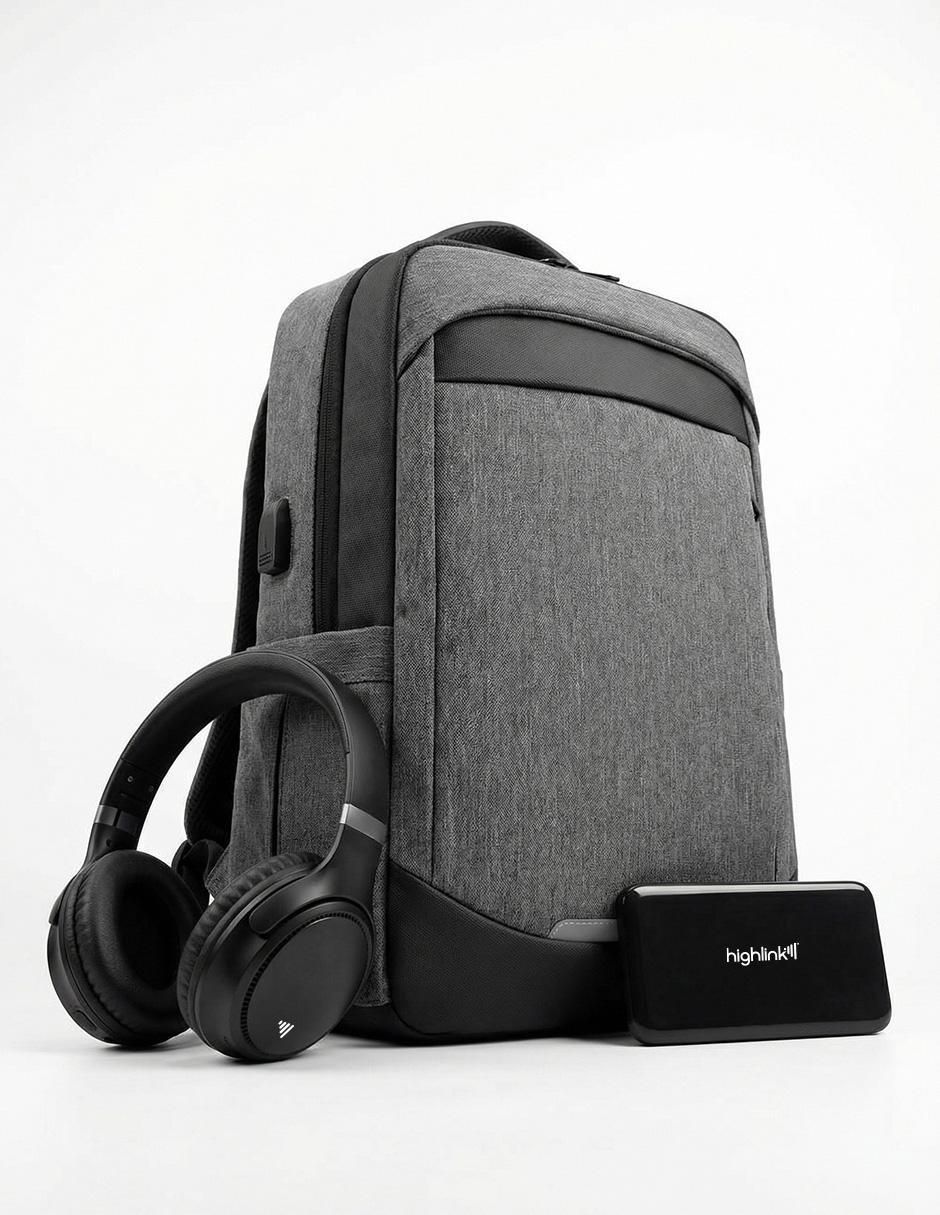 Set de audífonos Linkpro, Backpack y Powerbank inalámbrico con cancelación de ruido