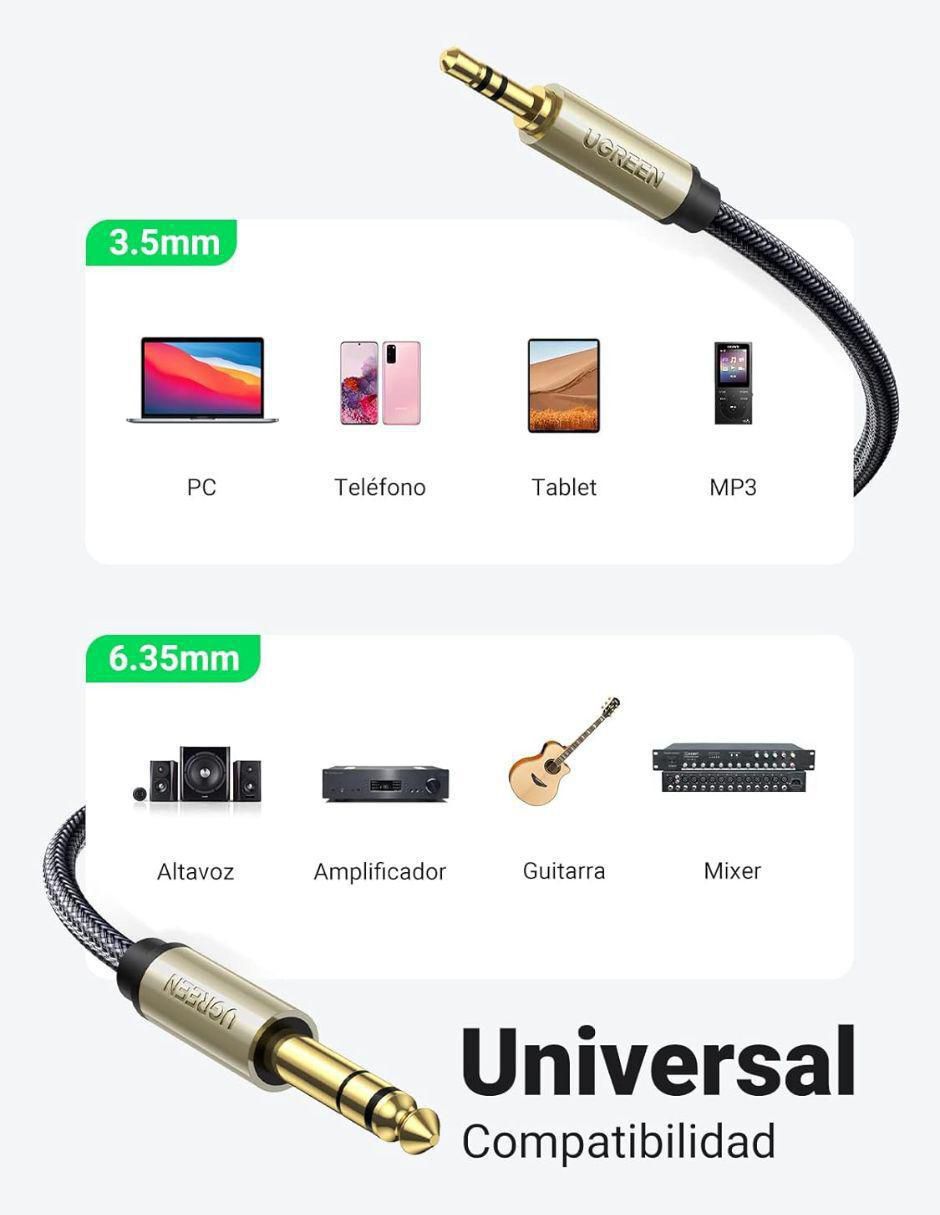 Cable auxiliar 3.5 mm a tipo auxiliar 6.35 mm de 1 m 4