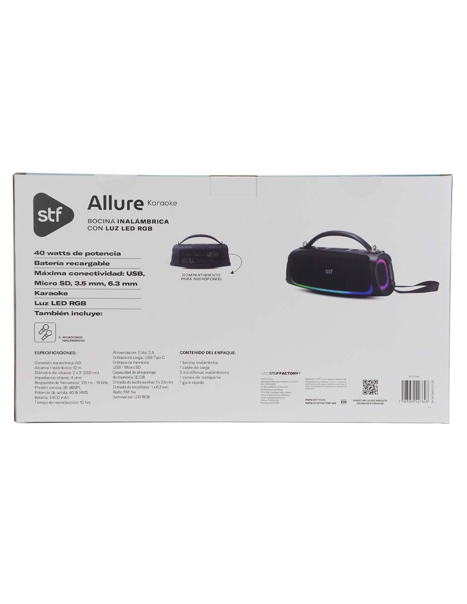 Bocina portátil Allure Karaoke 40W 10 hrs Uso Bluetooth 13
