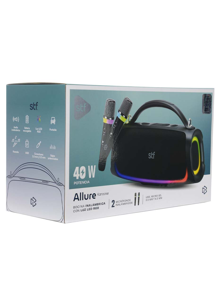Bocina portátil Allure Karaoke 40W 10 hrs Uso Bluetooth 10