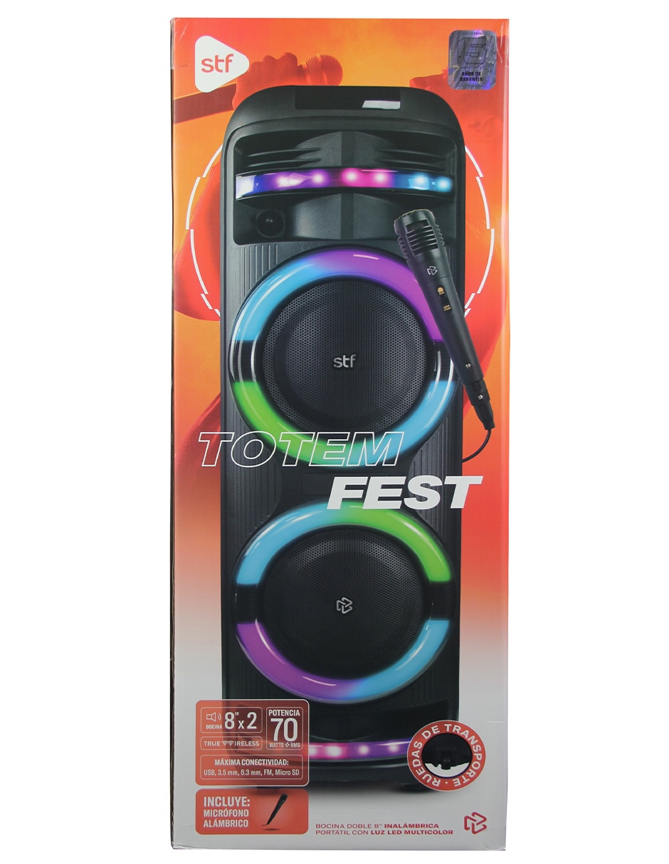 Bocina recargable Totem Fest doble 8 pulgadas con Luz Led Multicolor Bluetooth 7