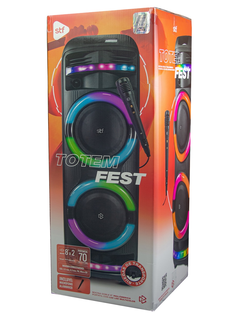 Bocina recargable Totem Fest doble 8 pulgadas con Luz Led Multicolor Bluetooth 8