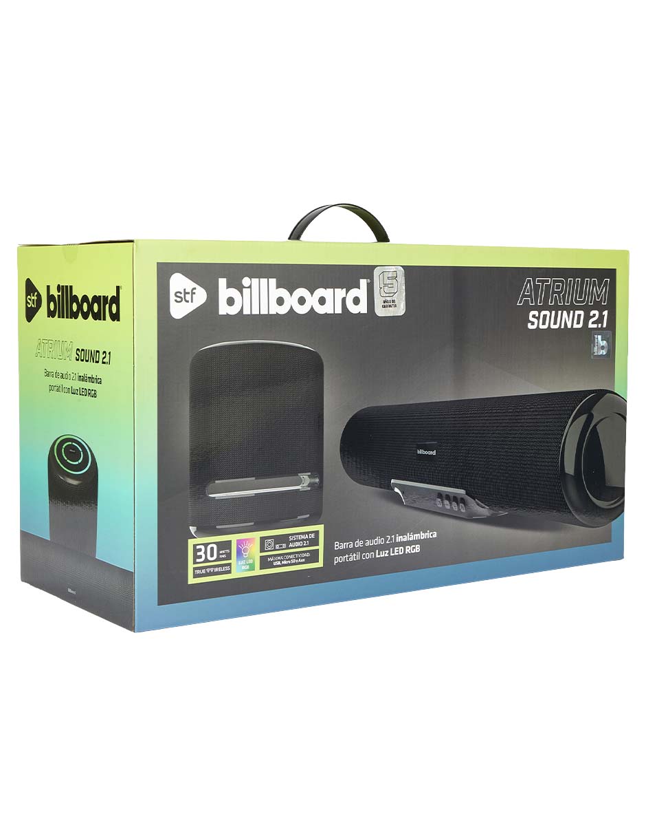 Barra de sonido Atrium Home Audio Portátil con Luz LED RGB con subwoofer 8