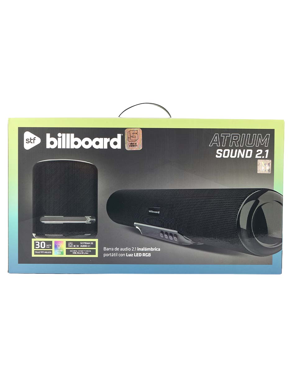 Barra de sonido Atrium Home Audio Portátil con Luz LED RGB con subwoofer 9