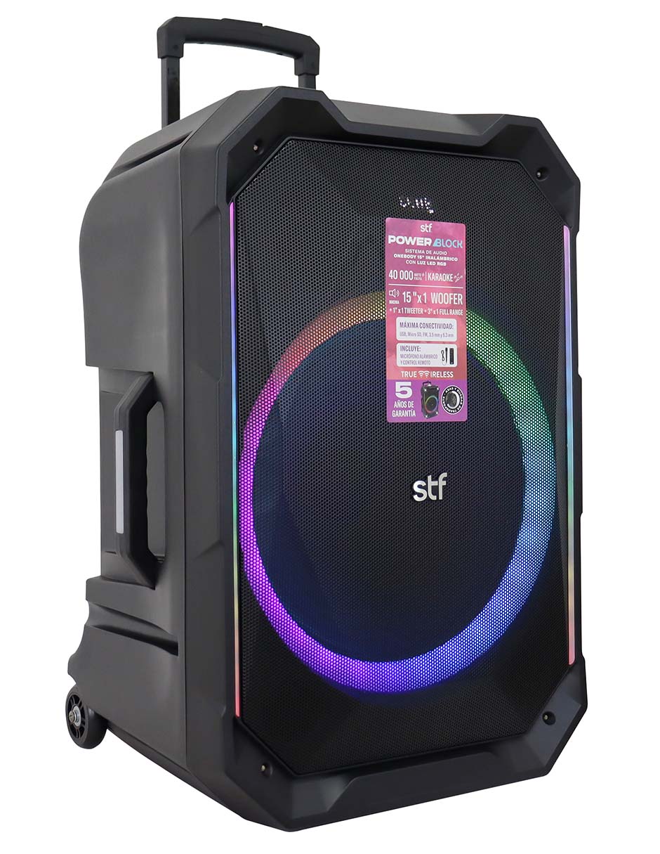 Bocina portátil Power Block Sistema de Audio con Luz Led RGB Alámbrica e inalámbrica Bocina portátil Power Block Sistema de Audio con Luz Led RGB Alámbrica e inalámbrica