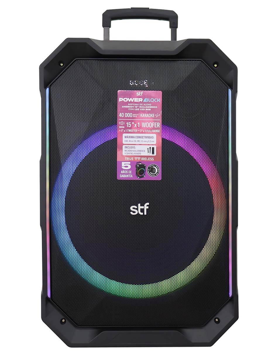 Bocina portátil Power Block Sistema de Audio con Luz Led RGB Alámbrica e inalámbrica 2