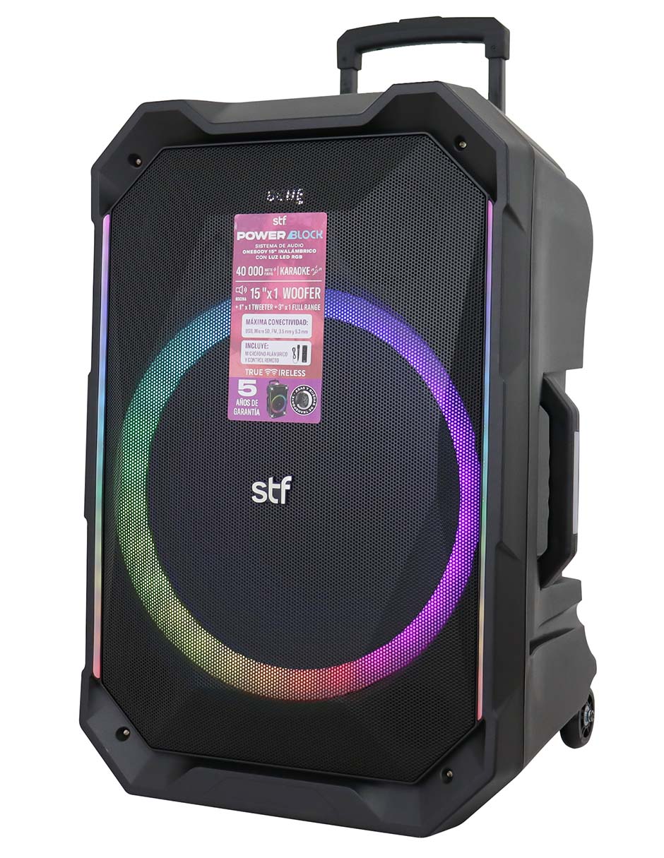 Bocina portátil Power Block Sistema de Audio con Luz Led RGB Alámbrica e inalámbrica 3