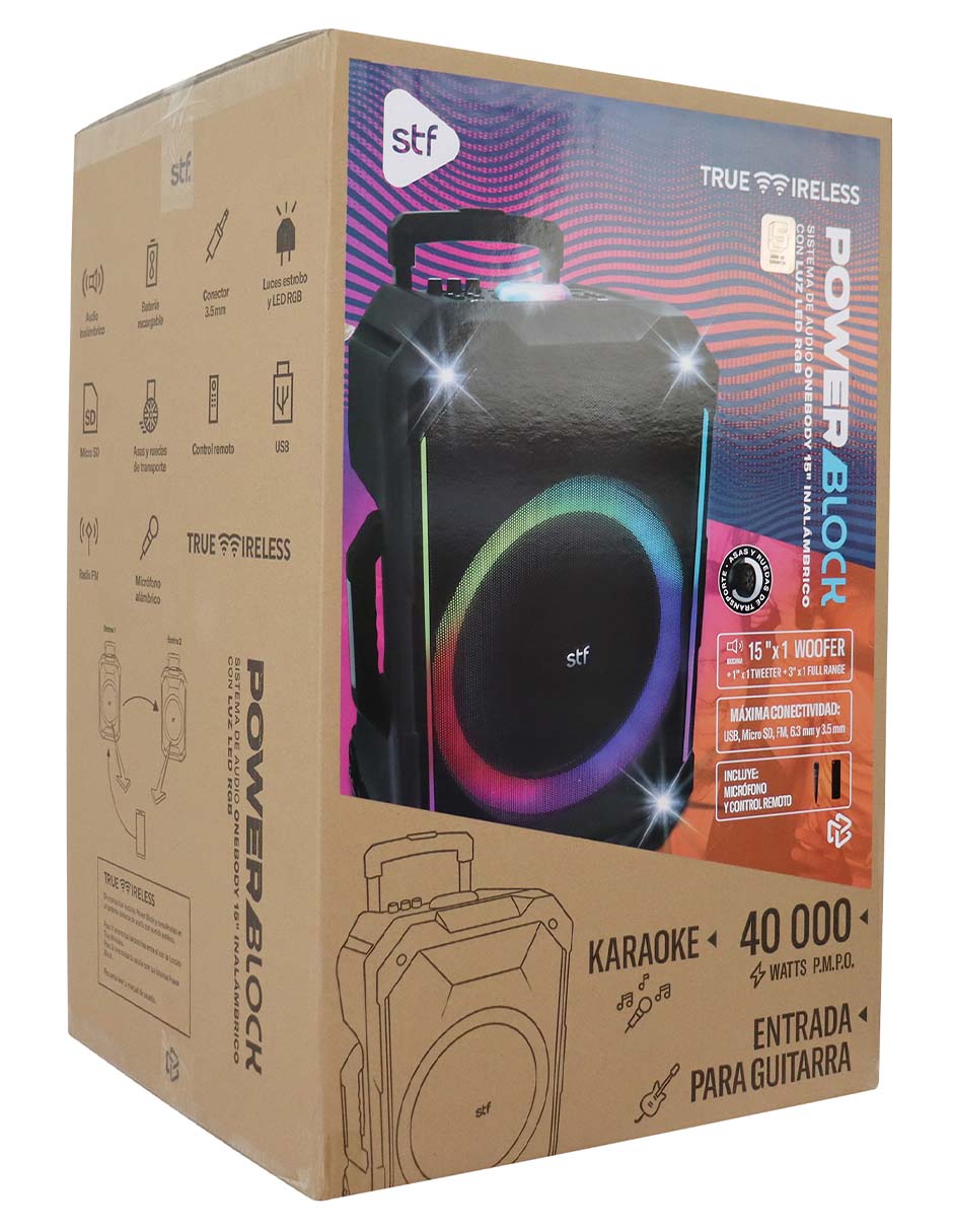 Bocina portátil Power Block Sistema de Audio con Luz Led RGB Alámbrica e inalámbrica 6