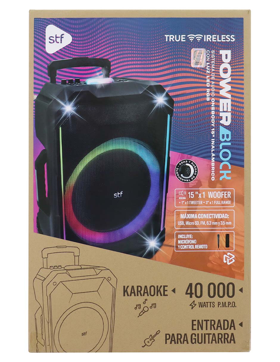 Bocina portátil Power Block Sistema de Audio con Luz Led RGB Alámbrica e inalámbrica 7