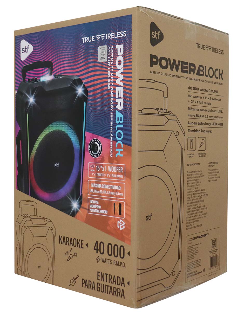 Bocina portátil Power Block Sistema de Audio con Luz Led RGB Alámbrica e inalámbrica 8
